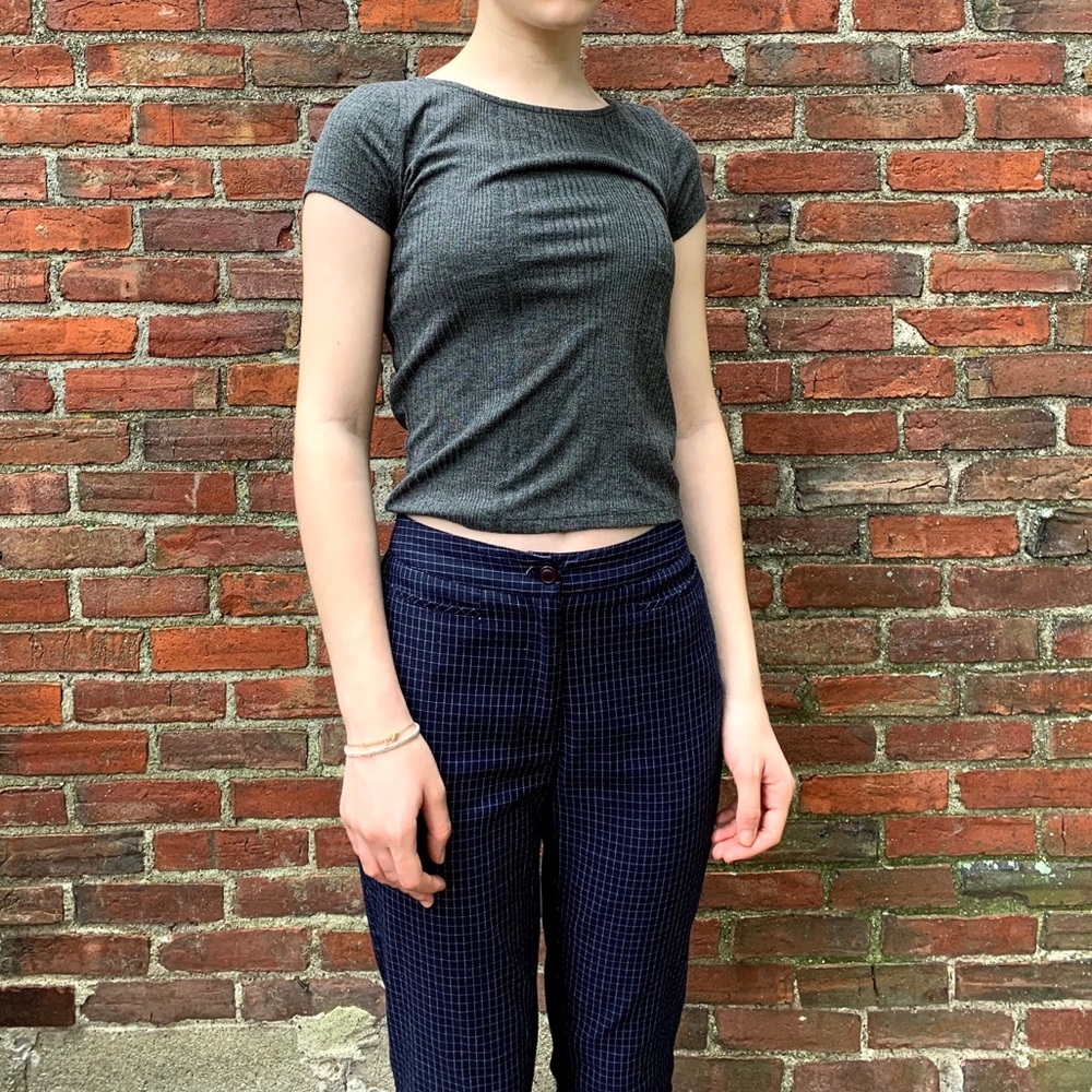 Charcoal Grey Ribbed Slim Fit Tee Shirt